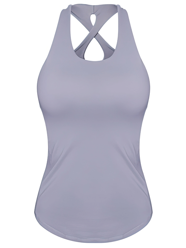 Sports Elastic Tight Women's Cross-Back Yoga Tank in grey designed for comfort and performance.